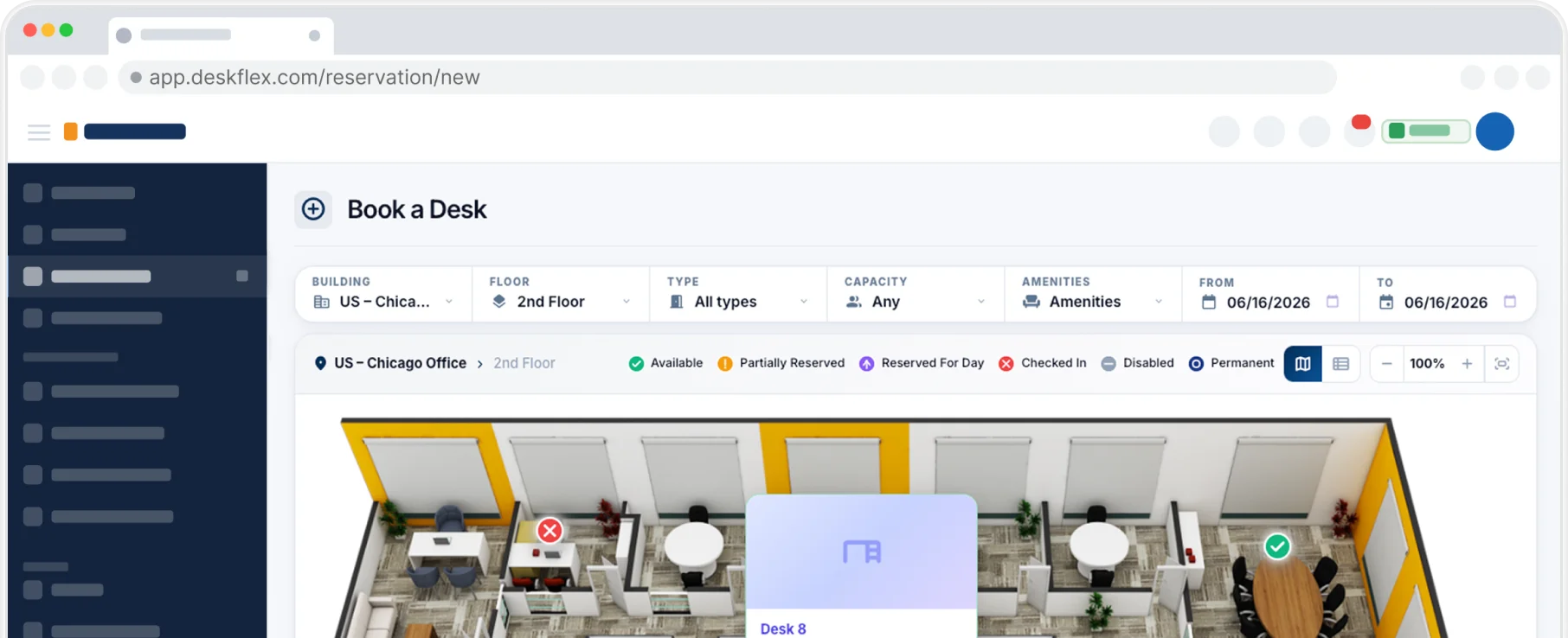 DeskFlex desk reservation interface