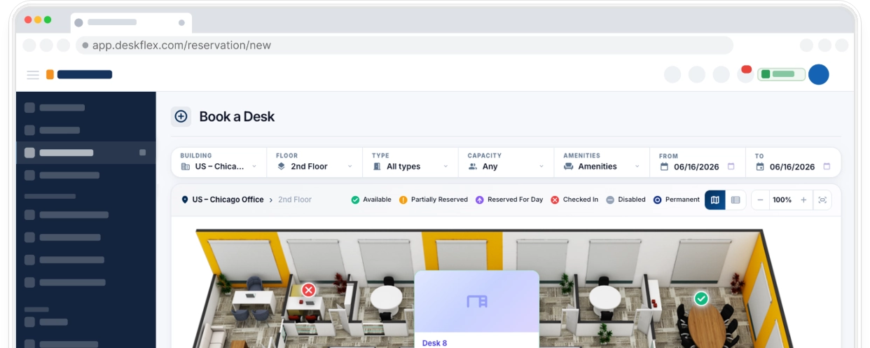 DeskFlex desk reservation interface