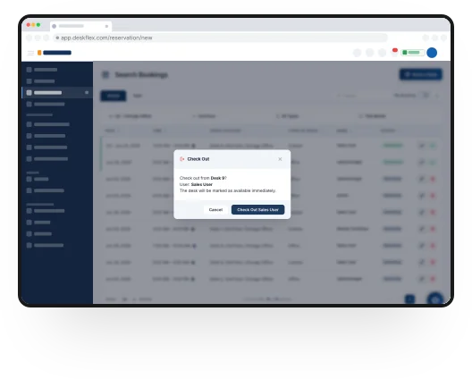 Space management dashboard showing check-in and attendance status