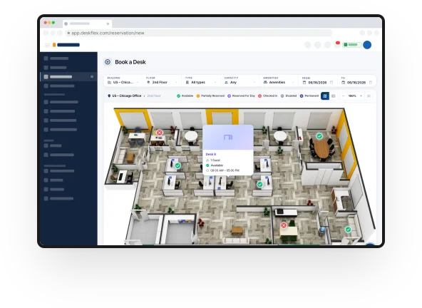 Interactive floor plan for booking a desk before an office day