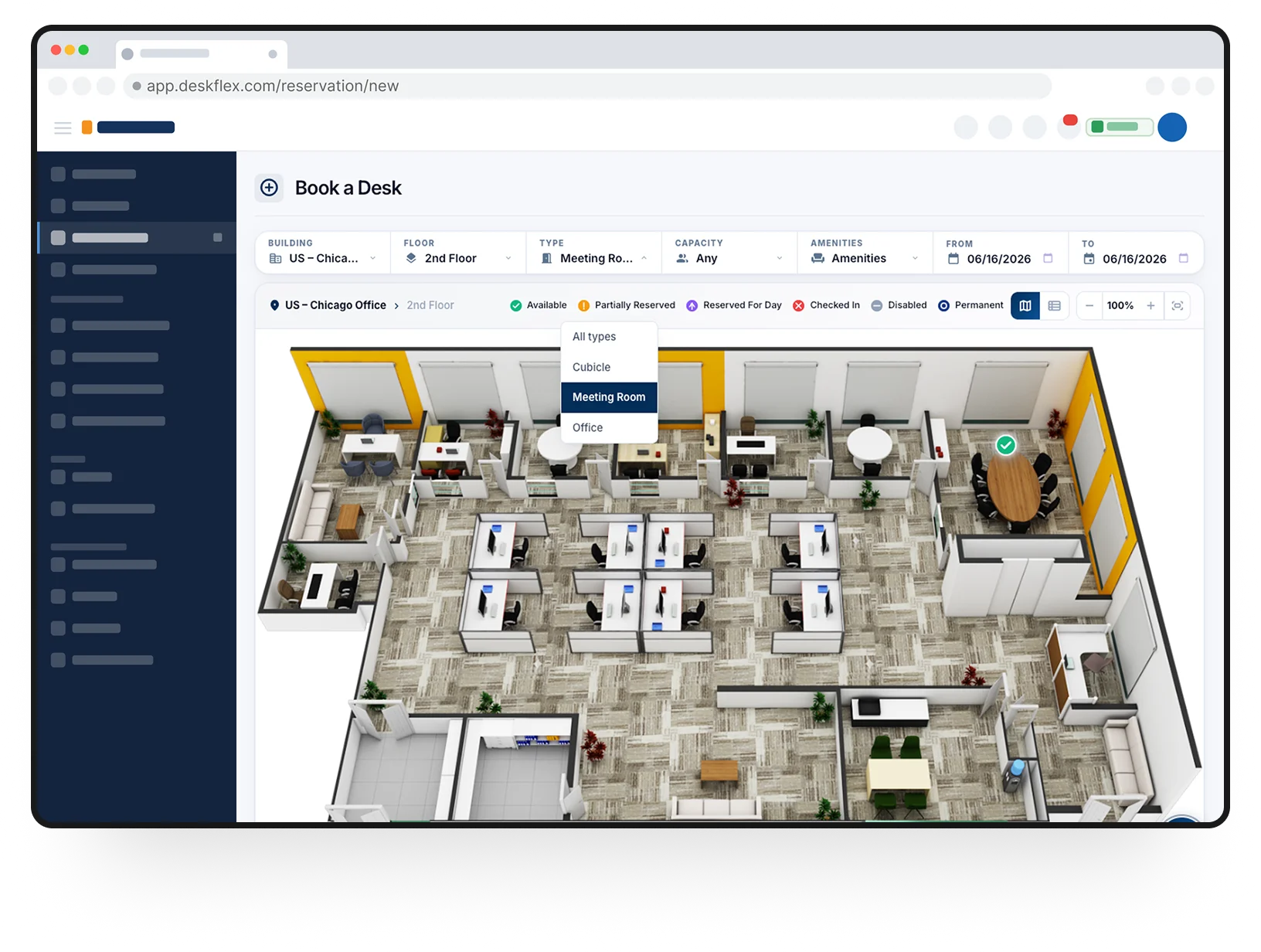 DeskFlex Room Scheduling view