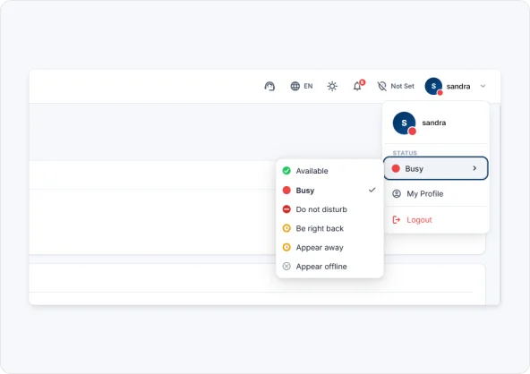 DeskFlex showing a Microsoft Teams status menu