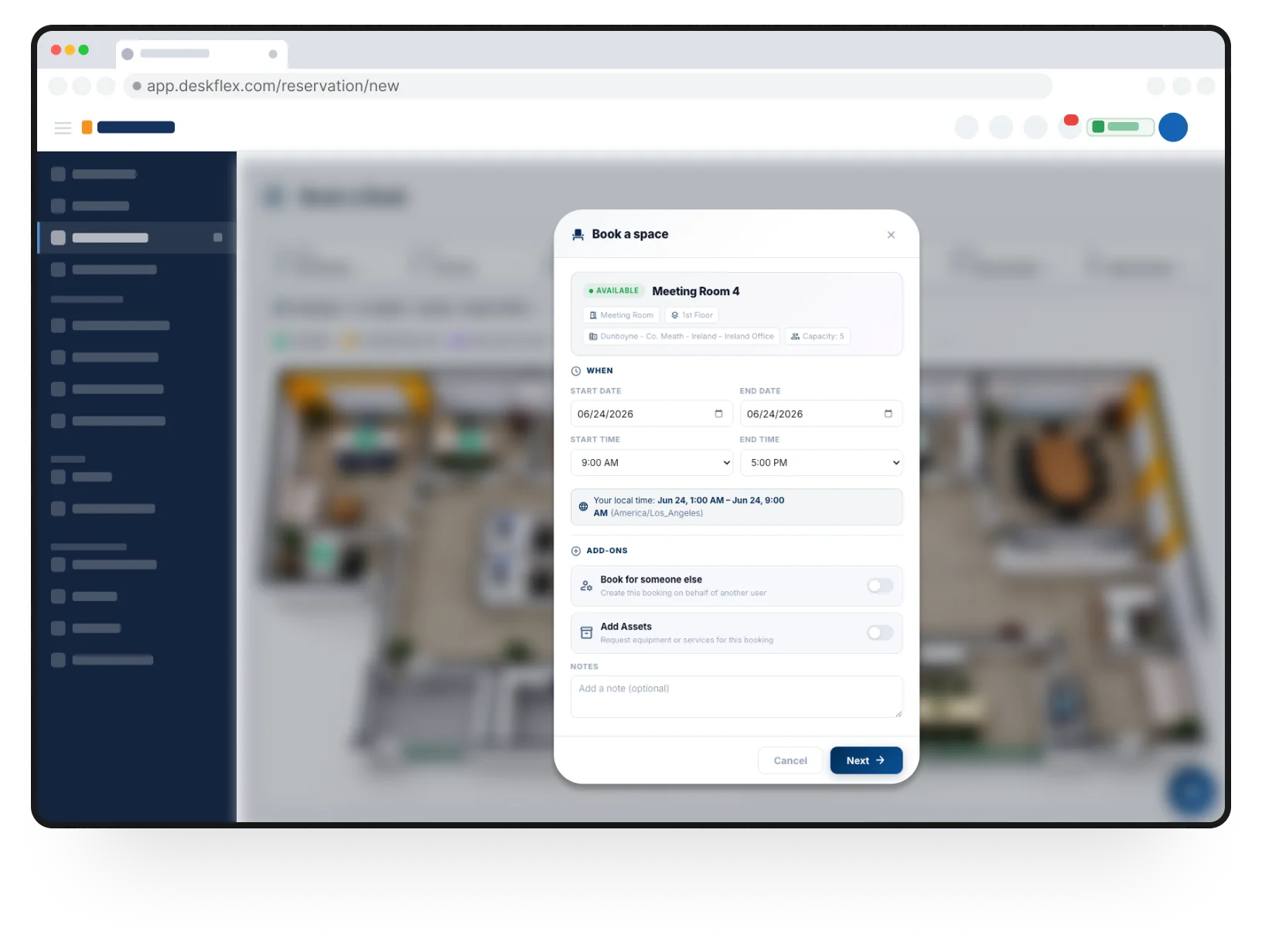 DeskFlex Desk Booking dashboard