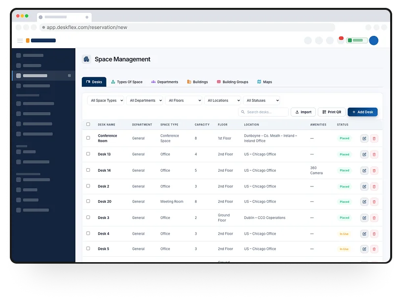 DeskFlex Resource Reservations dashboard