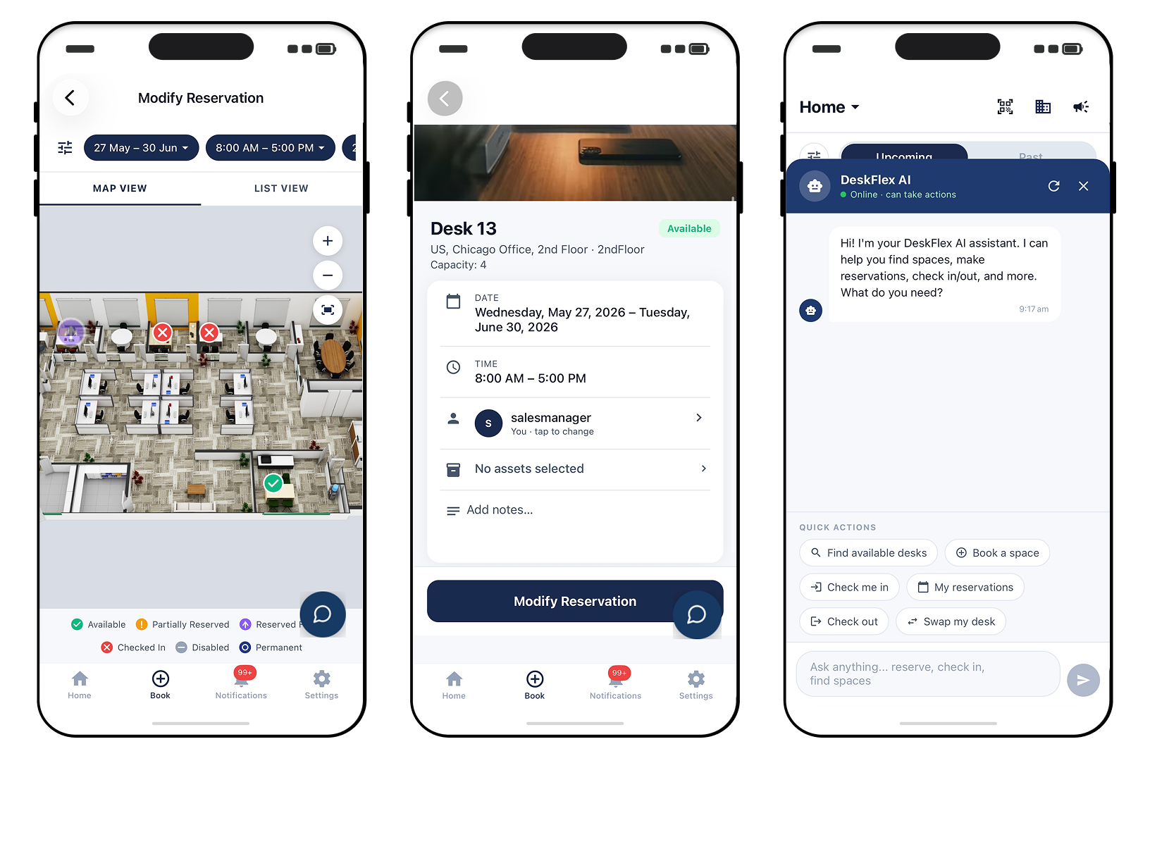DeskFlex Mobile App dashboard