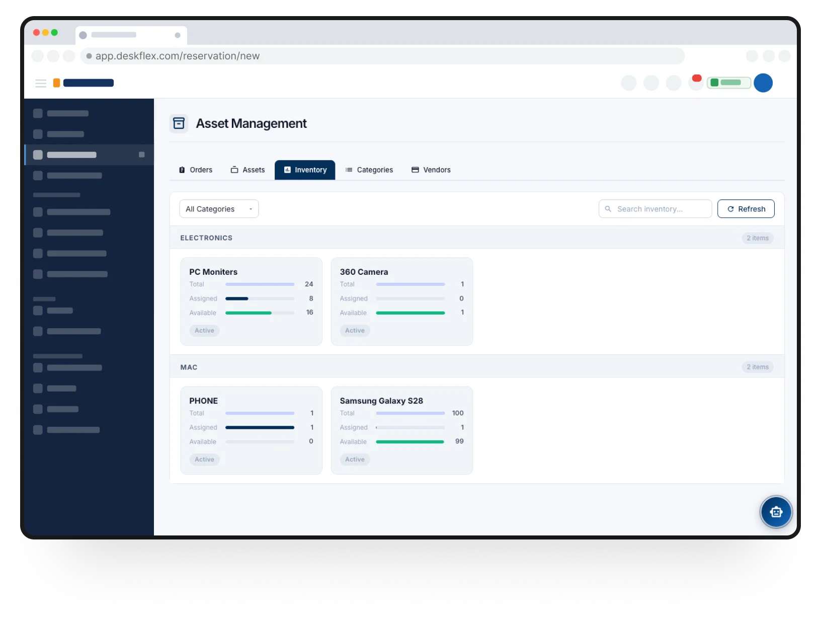 DeskFlex Resource Reservations dashboard