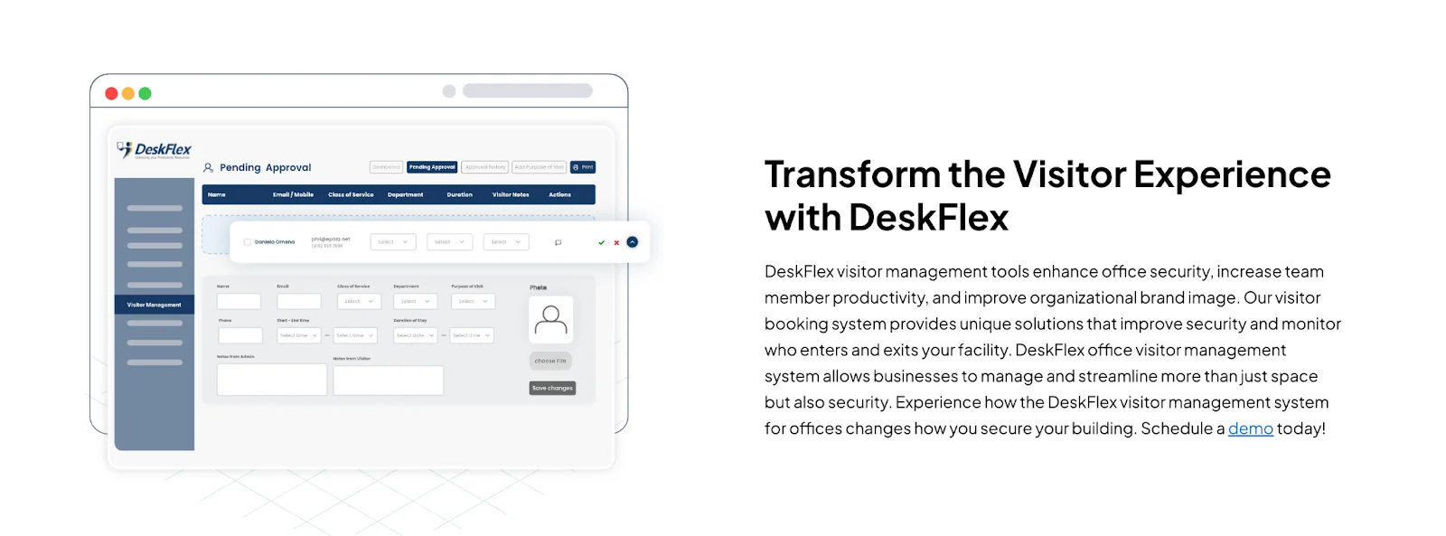 DeskFlex visitor management dashboard