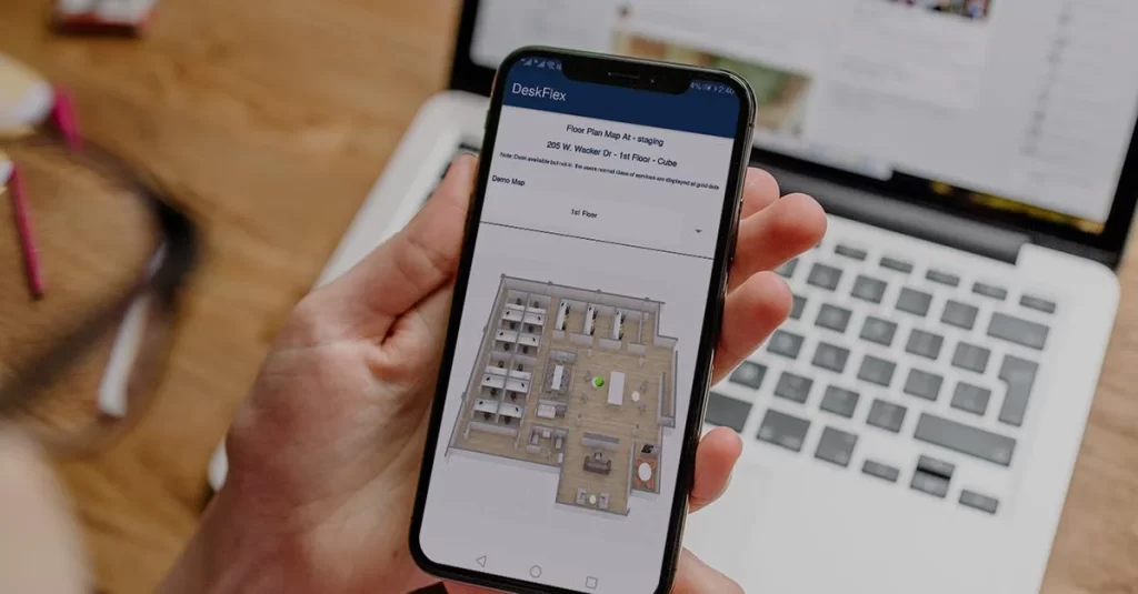 Mobile screen with a floor map layout 3d