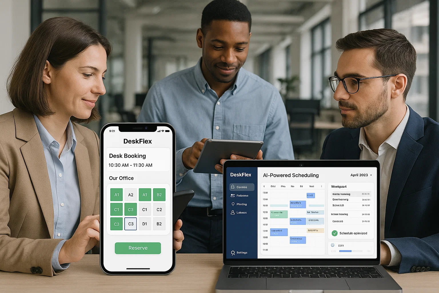 office automation with deskflex desk and room scheduling