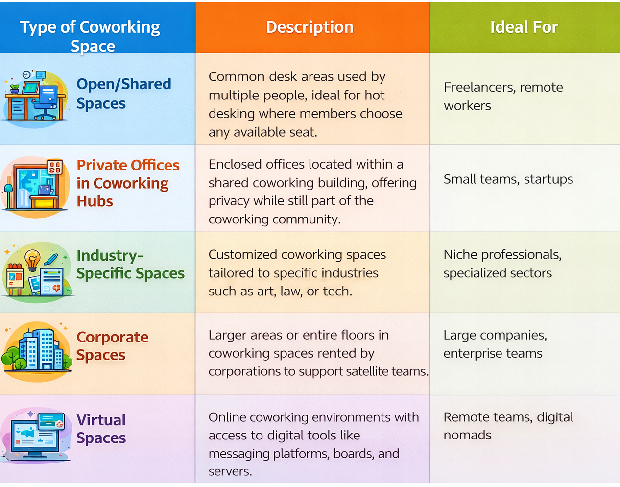 coworking space camparison chart